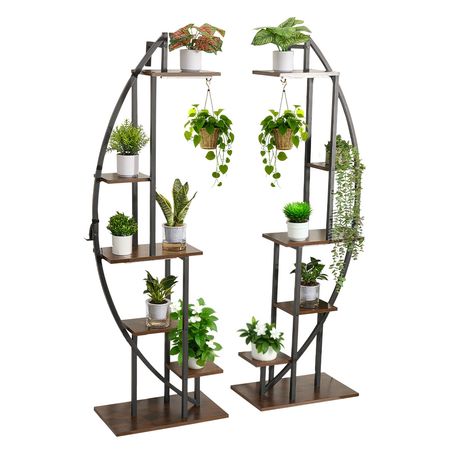 Plant Stand Indoor with Grow Lights, 63 in Tall 6-Tiered Lighted Plant Shelf, 2 Pack Metal Corner Plants Holder, 3 Timer & 10 Brightness, Half-Moon Shaped Flower Display Rack for Living Room