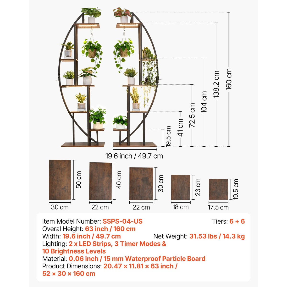 Plant Stand Indoor with Grow Lights, 63 in Tall 6-Tiered Lighted Plant Shelf, 2 Pack Metal Corner Plants Holder, 3 Timer & 10 Brightness, Half-Moon Shaped Flower Display Rack for Living Room
