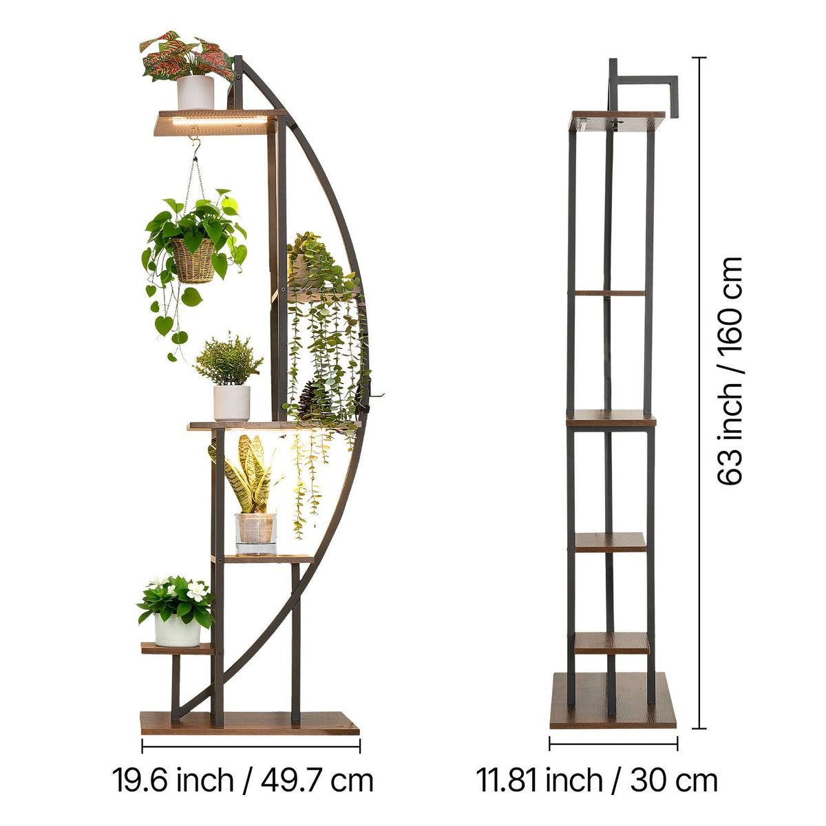 Plant Stand Indoor with Grow Lights, 63 in Tall 6-Tiered Lighted Plant Shelf, 2 Pack Metal Corner Plants Holder, 3 Timer & 10 Brightness, Half-Moon Shaped Flower Display Rack for Living Room