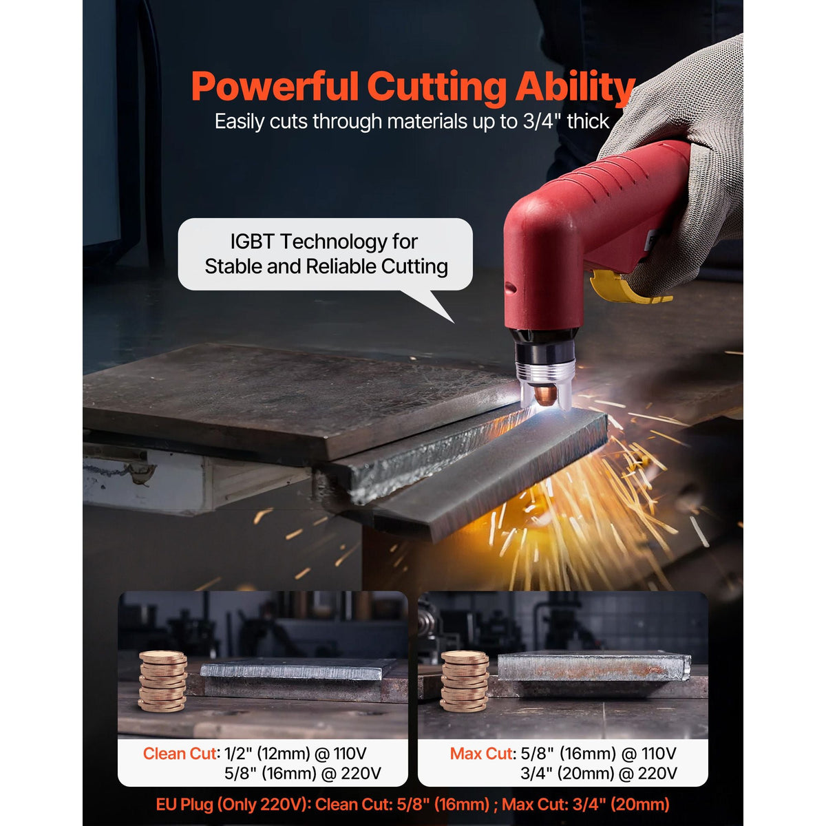 Plasma Cutter, 65A Non-Touch Pilot Arc Plasma Cutting Machine Non-High Frequency - with 2T/4T Function & Adjustable PT Time, 110V/220V Dual Voltage Digital Display IGBT Inverter