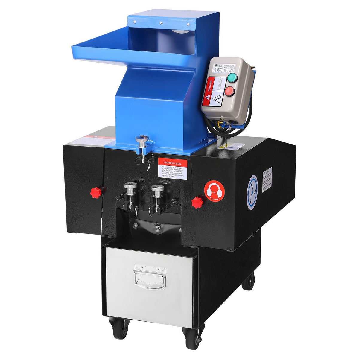 Plastic Shredder Crusher, 3HP/2.2KW Plastic Bottle Grinder Granulator, 100-150kg/h Capacity Pulverizer Recycling Machine with Wheels, SDK-11 Blade & 6mm Mesh for PVC ABS PTFE (220V 60Hz 3-Phase)