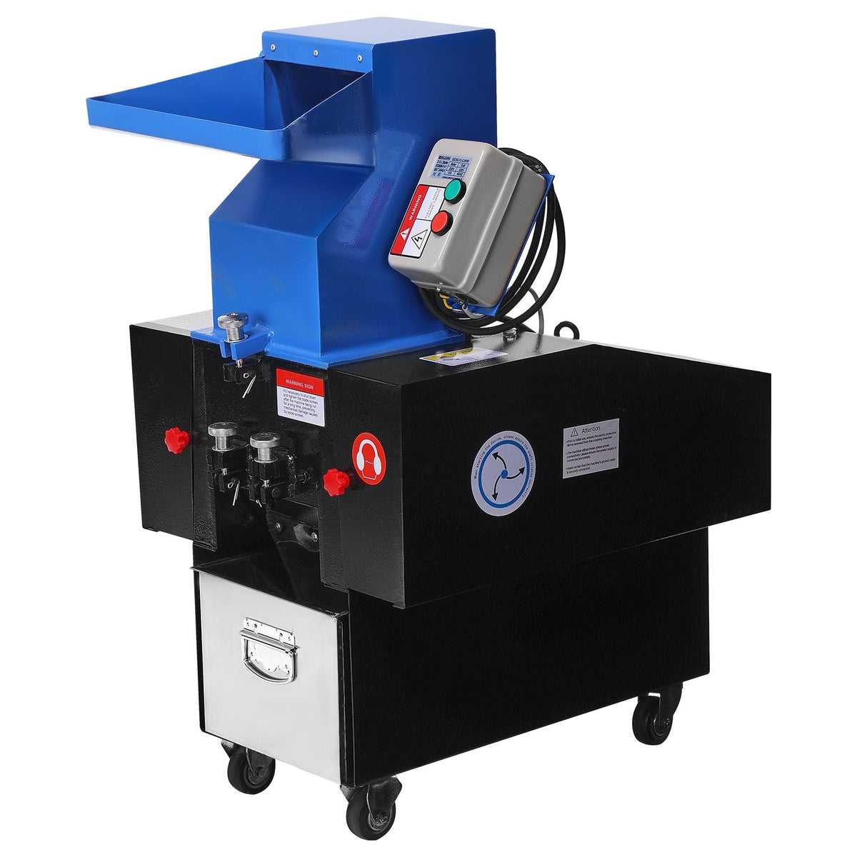 Plastic Shredder Crusher, 3HP/2.2KW Plastic Bottle Grinder Granulator, 100-150kg/h Capacity Pulverizer Recycling Machine with Wheels, SDK-11 Blade & 6mm Mesh for PVC ABS PTFE (220V 60Hz 3-Phase)