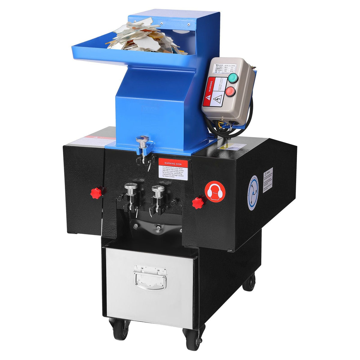 Plastic Shredder Crusher, 3HP/2.2KW Plastic Bottle Grinder Granulator, 100-150kg/h Capacity Pulverizer Recycling Machine with Wheels, SDK-11 Blade & 6mm Mesh for PVC ABS PTFE (220V 60Hz 3-Phase)