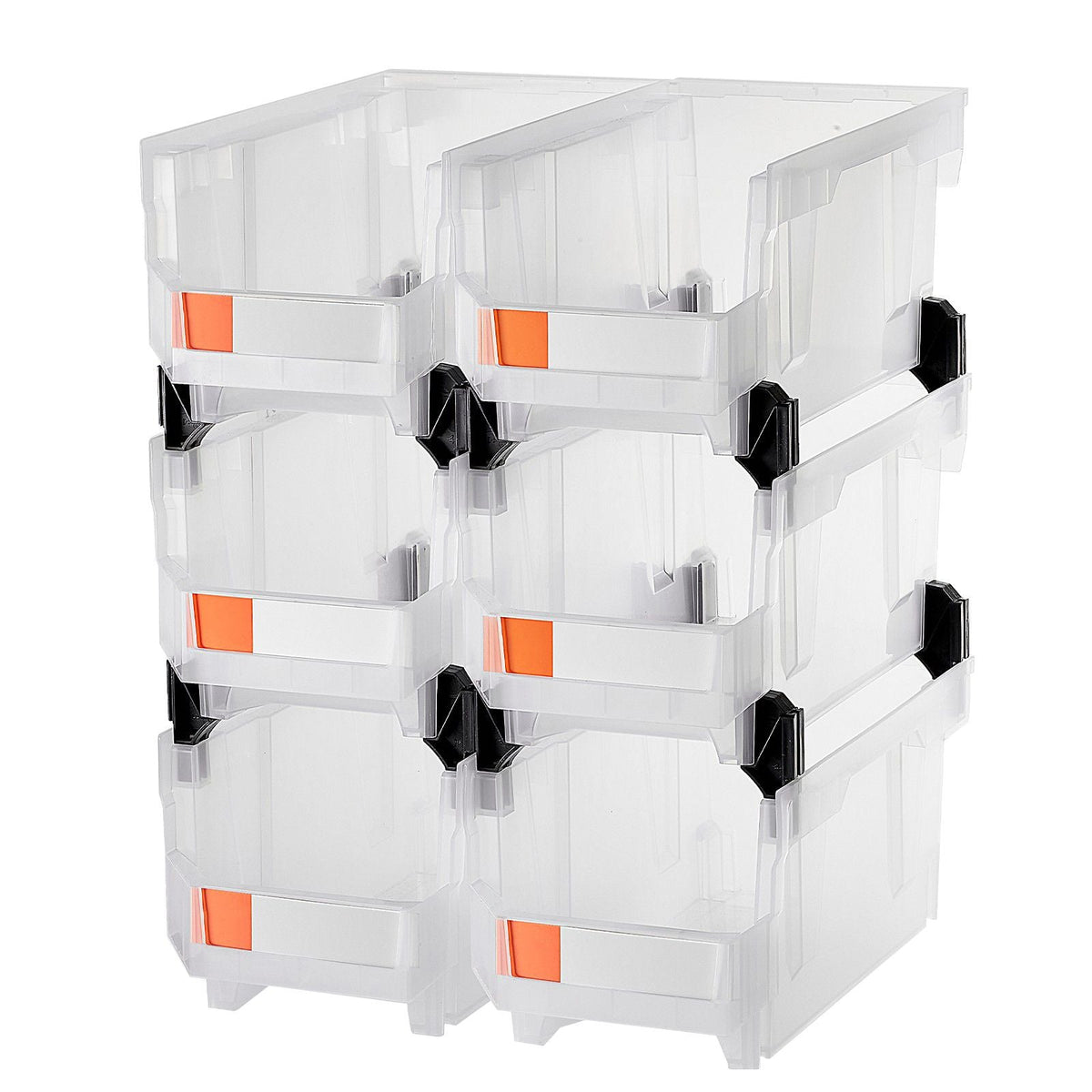 Plastic Stackable Storage Bins, 14.8 x 8.5 x 7.1 inch (6 Pack), Plastic Containers for Organizing & Storage Bins for Closet, Garage, Small Parts, Office Supplies, Other Accessories, Transparent