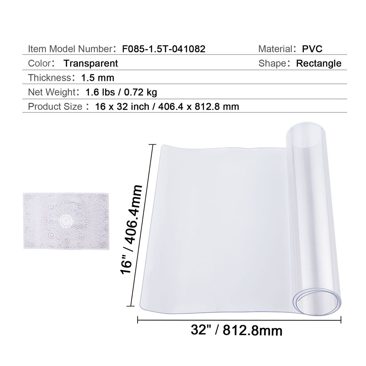 Plastic Table Cover, 16 x 32 Inch 1.5 mm Thick Clear Table Protector, Rectangle PVC Desk Mat, Waterproof & Easy Cleaning Desk Pad Tablecloth, for Office Dresser Dining Room Table Night Stand