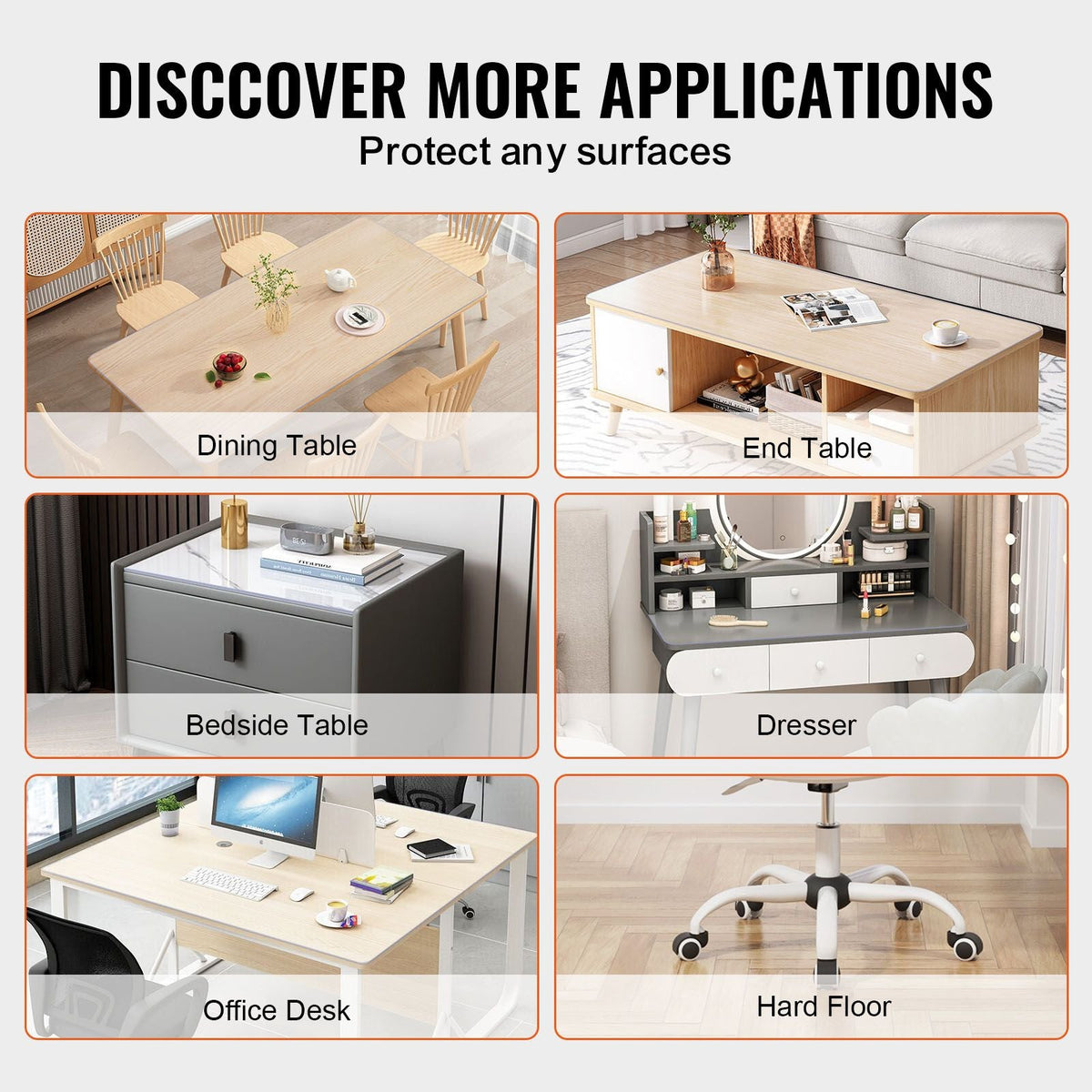 Plastic Table Cover, 16 x 32 Inch 1.5 mm Thick Clear Table Protector, Rectangle PVC Desk Mat, Waterproof & Easy Cleaning Desk Pad Tablecloth, for Office Dresser Dining Room Table Night Stand