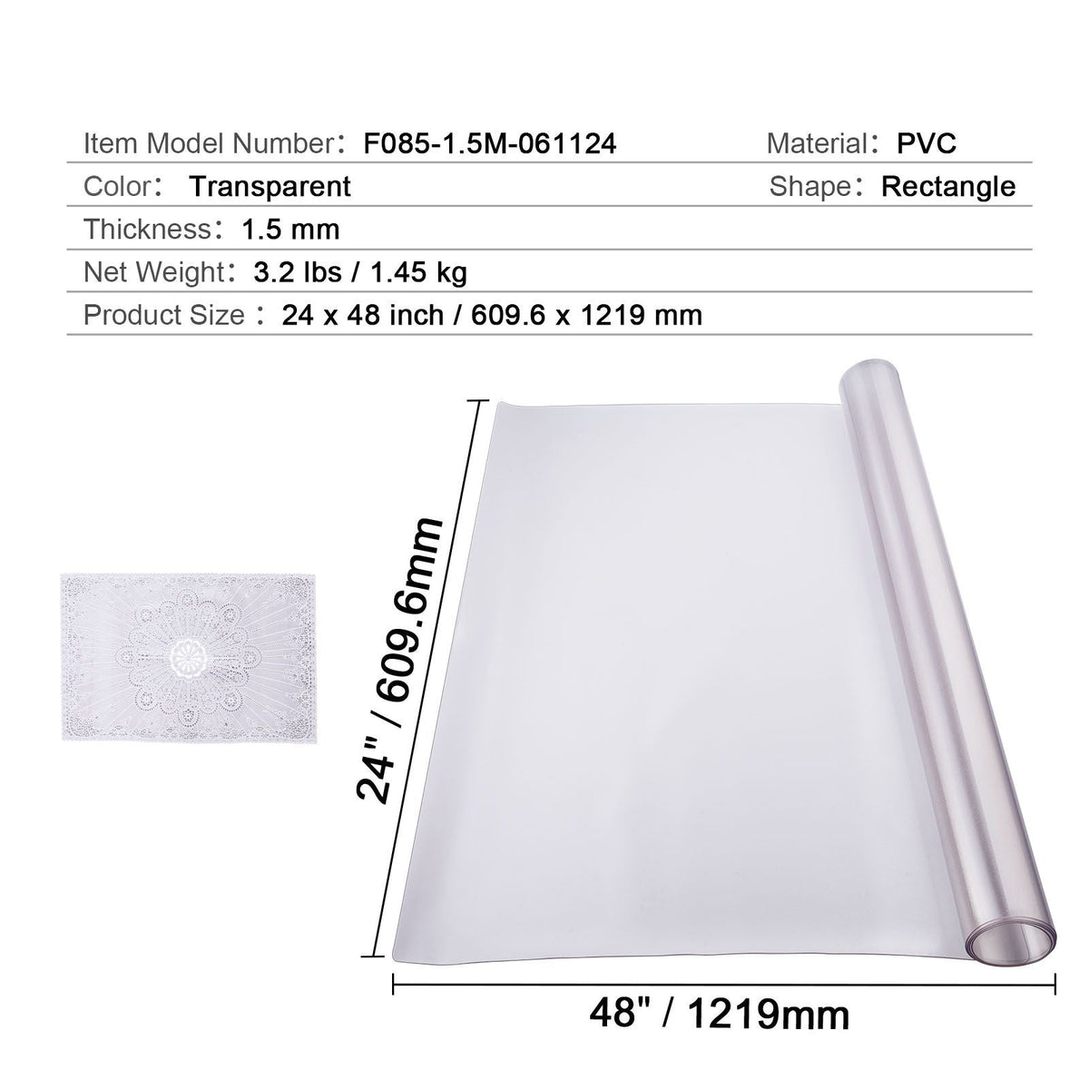 Plastic Table Cover, 24 x 48 Inch 1.5 mm Thick Frosted Table Protector, Rectangle PVC Desk Mat, Waterproof & Easy Cleaning Desk Pad Tablecloth, for Office Dresser Dining Room Table Night Stand