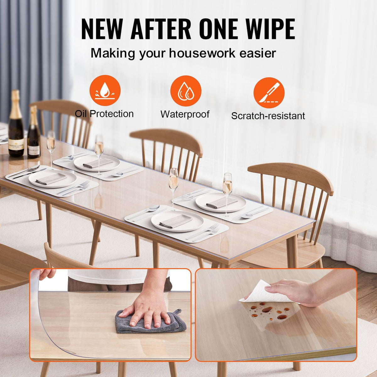 Plastic Table Cover, 42 x 96 Inch 1.5 mm Thick Clear Table Protector, Rectangle PVC Desk Mat, Waterproof & Easy Cleaning Desk Pad Tablecloth, for Office Dresser Dining Room Table Night Stand