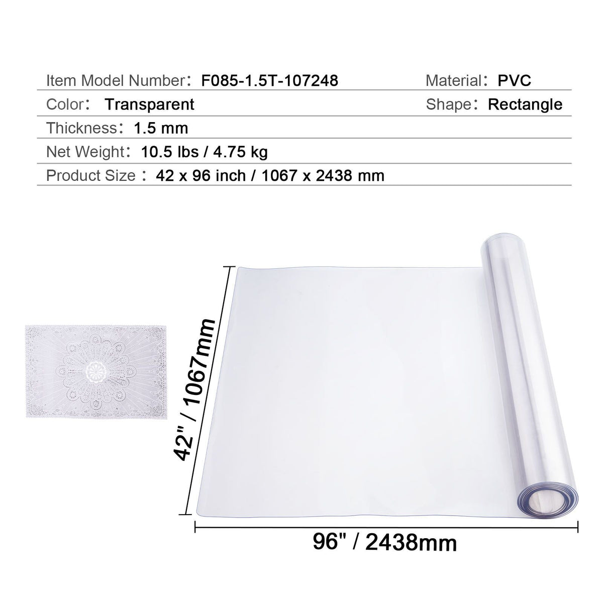 Plastic Table Cover, 42 x 96 Inch 1.5 mm Thick Clear Table Protector, Rectangle PVC Desk Mat, Waterproof & Easy Cleaning Desk Pad Tablecloth, for Office Dresser Dining Room Table Night Stand