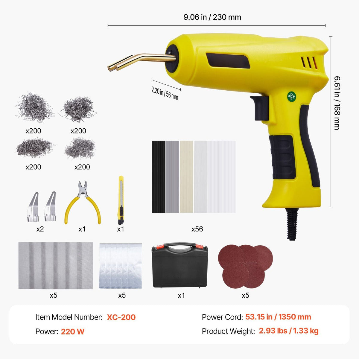 Plastic Welding Kit, 220W Plastic Welder Gun with 800PCS Hot Staples & 56PCS Welding Rods, Professional Hot Staple Welding Gun with LED Light, Carrying Case for Kayak, Toys, Car Bumper Repair