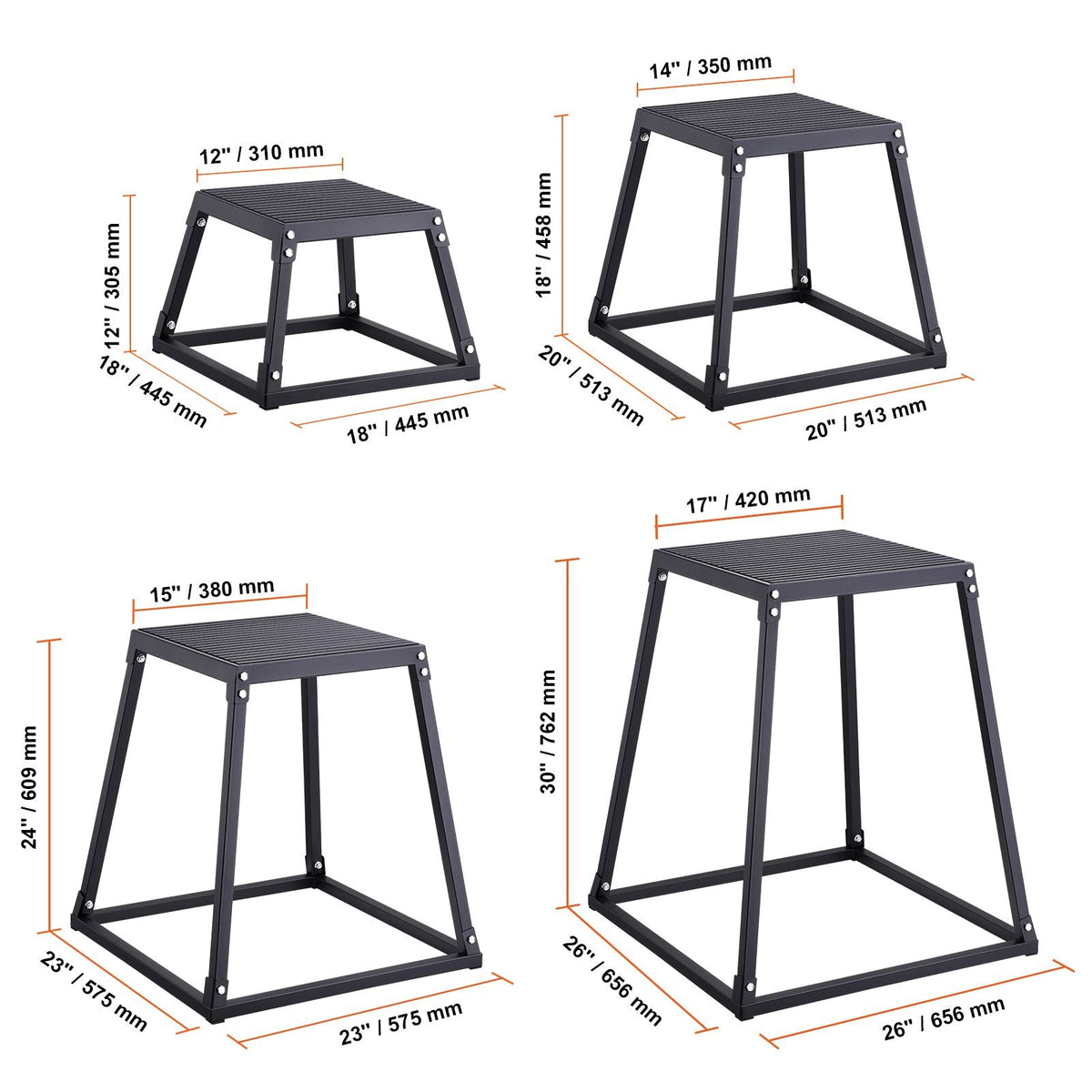 Plyometric Jump Boxes, 12/18/24/30 Inch Plyo Box, Platform and Jumping Agility Box, Anti-Slip Fitness Exercise Step Up Box Set for Home Gym Training, Conditioning Strength Training, Black