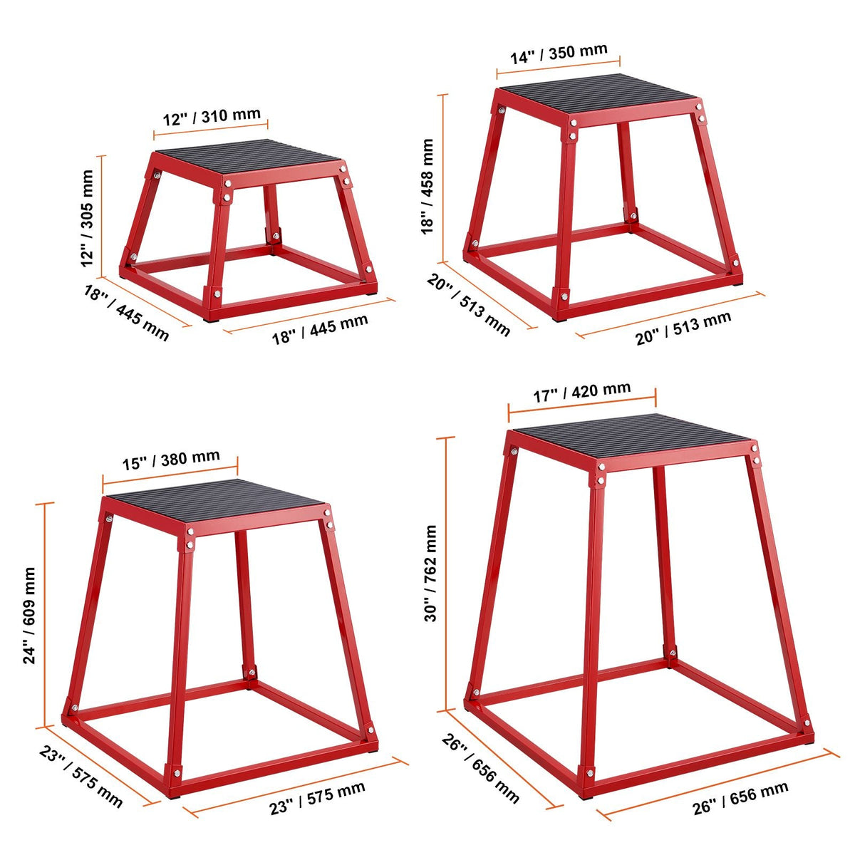 Plyometric Jump Boxes, 12/18/24/30 Inch Plyo Box, Platform and Jumping Agility Box, Anti-Slip Fitness Exercise Step Up Box Set for Home Gym Training, Conditioning Strength Training, Red