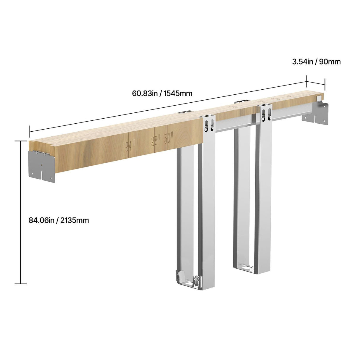 Pocket Door Frame Kit, for 24-30 in Wide 80 in High Door, Pocket Door Kit with Two-Way Soft Close Mechanism, Slide Smoothly Quietly, Easy to Install, Premium Galvanized Steel, for Living Room
