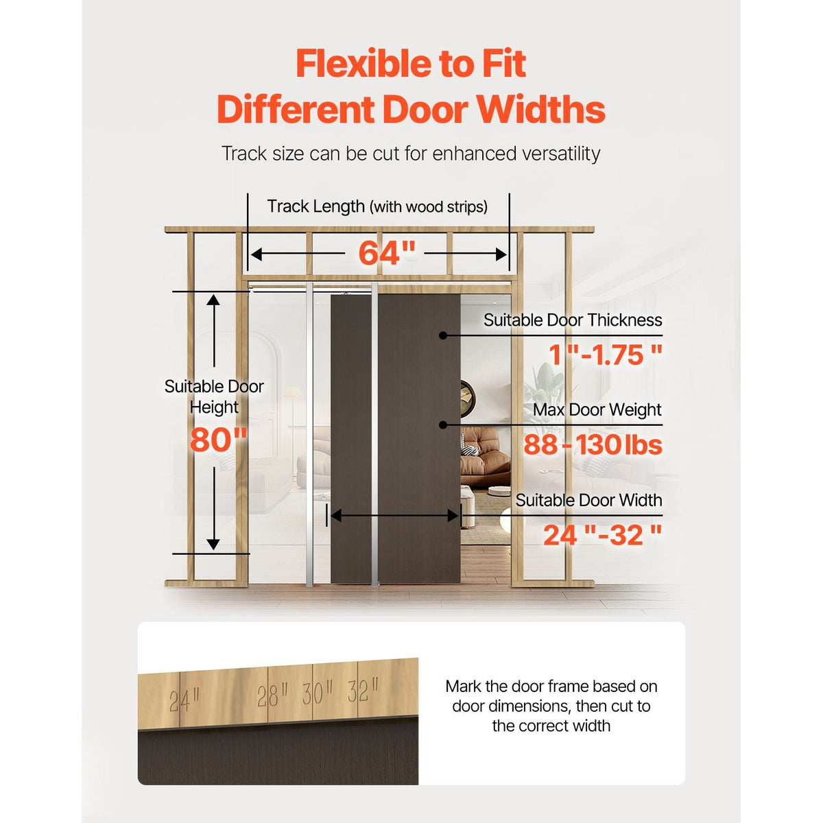 Pocket Door Frame Kit, for 24-32 in Wide 80 in High Door, Pocket Door Kit with Two-Way Soft Close Mechanism, Slide Smoothly Quietly, Easy to Install, Premium Galvanized Steel, for Living Room