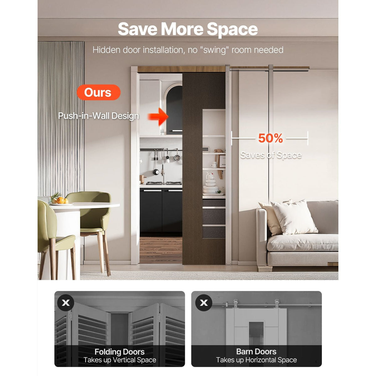 Pocket Door Frame Kit, for 24-36 in Wide 84 in High Door, Pocket Door Kit with Two-Way Soft Close Mechanism, Slide Smoothly Quietly, Easy to Install, Premium Galvanized Steel, for Living Room
