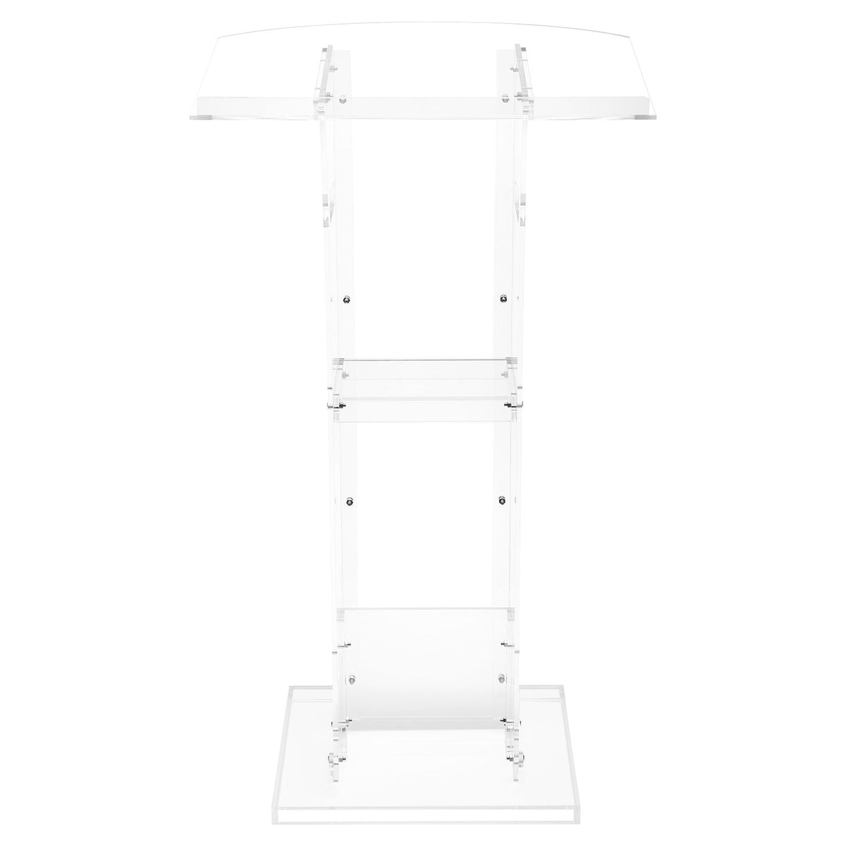 Podium Stand, 43-Inch Acrylic Lectern, Portable Laptop Desk with Wide Reading Surface and Storage Shelf, Book Stopper, Floor-Standing, for Classroom, Wedding, Conference, Lecture and Concert