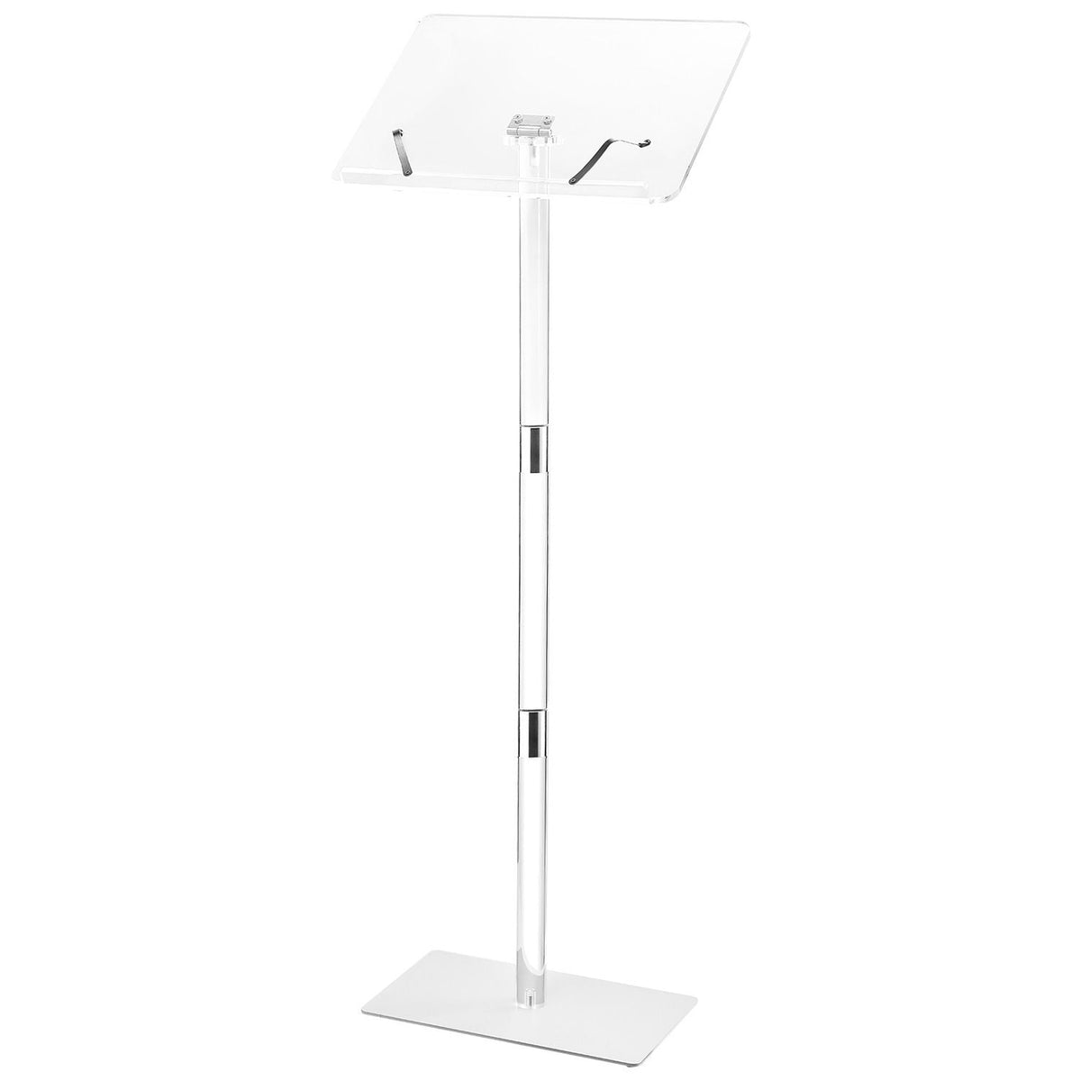 Podium Stand, 43-Inch Acrylic Lectern, Portable Laptop Desk with Wide Reading Surface, Book Clips, Adjustable Angle, Floor-Standing, for Classroom, Wedding, Conference, Lecture and Concert
