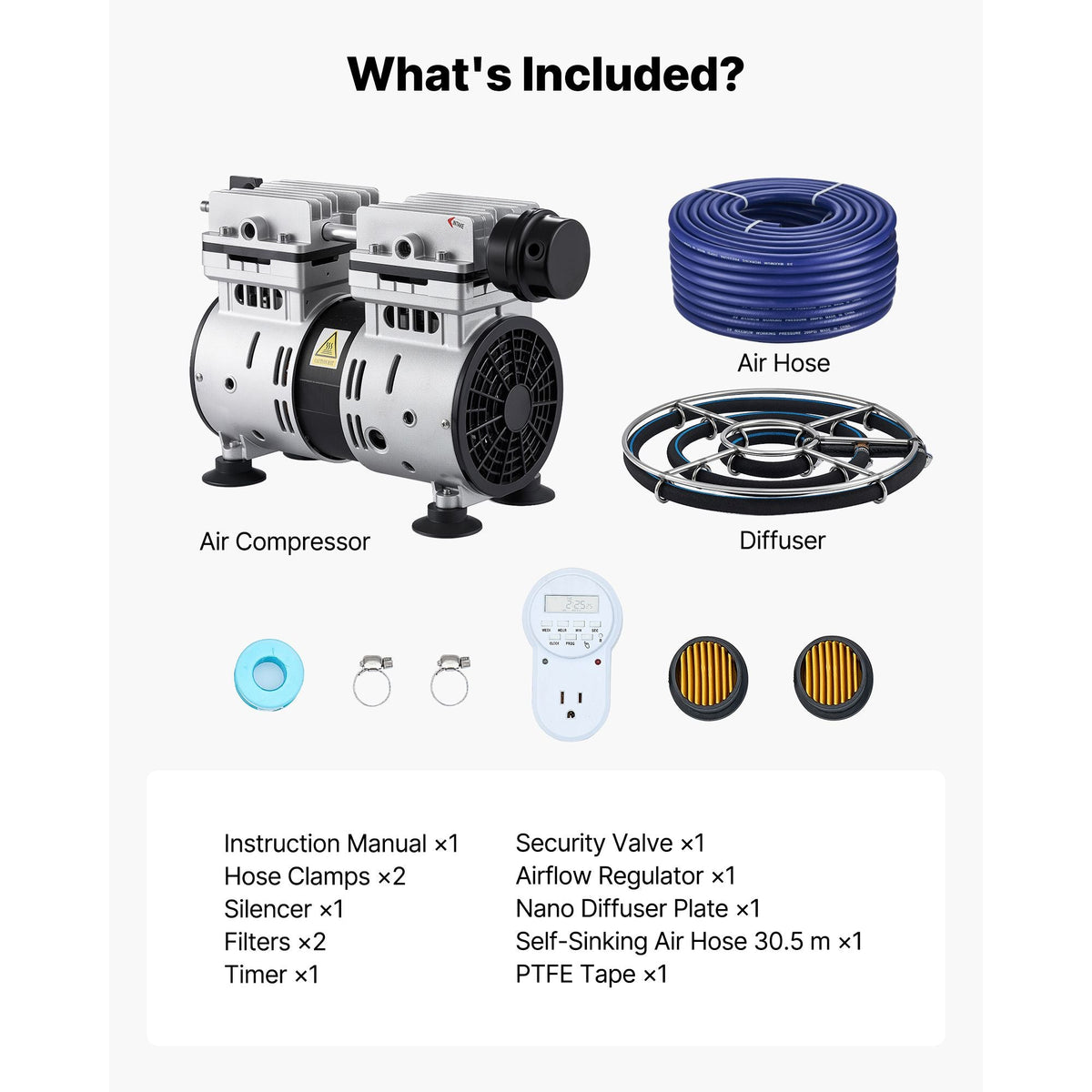 Pond Aerators, 5.2CFM Aeration System for Lake up to 3 Acres, 3/4 HP Air Compressor, 1 Diffuser & 100' Weighted Tubings, Aeration Pump for Outdoor Ponds & Lakes Deep Water Oxygen Circulation