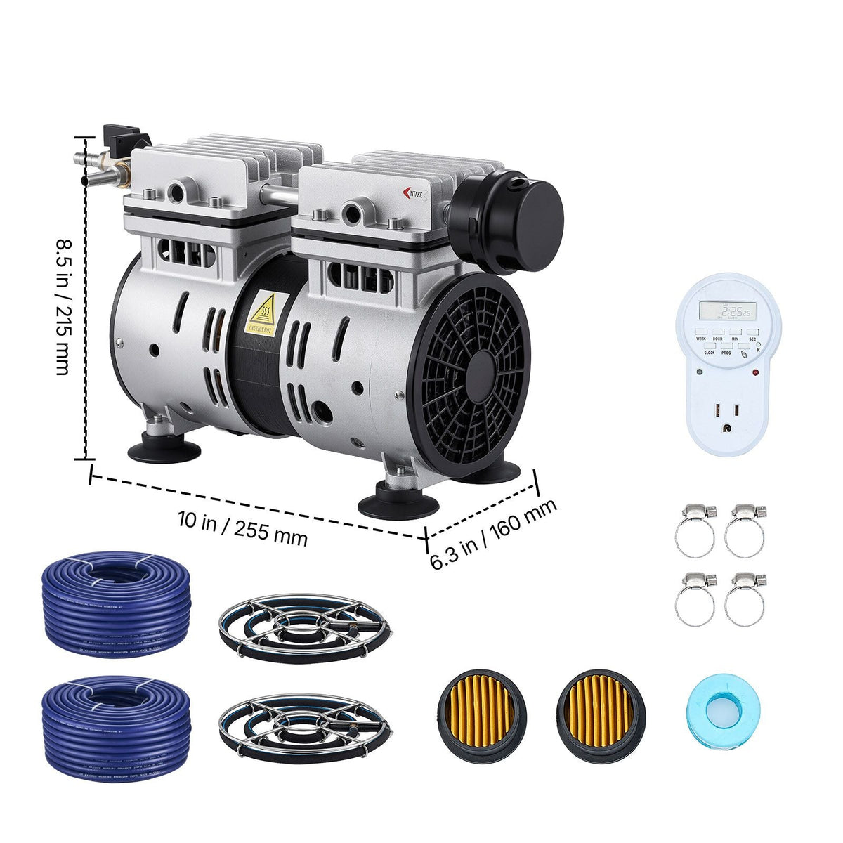 Pond Aerators, 5.2CFM Aeration System for Lake up to 3 Acres, 3/4 HP Air Compressor, 2 Diffusesr & Two100' Weighted Tubings, Aeration Pump for Outdoor Ponds & Lakes Deep Water Oxygen Circulation