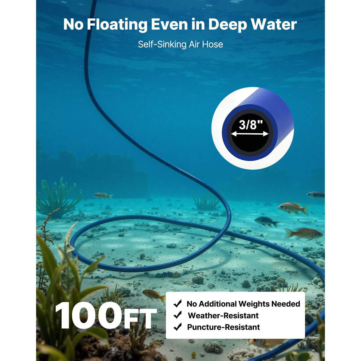 Pond Aerators, 5.2CFM Aeration System for Lakes up to 3 Acres, 3/4 HP Air Compressor, 2 Diffusers & Two 100' Weighted Tubings, Outdoor Pond Aeration Pump for Deep Water Oxygen Circulation
