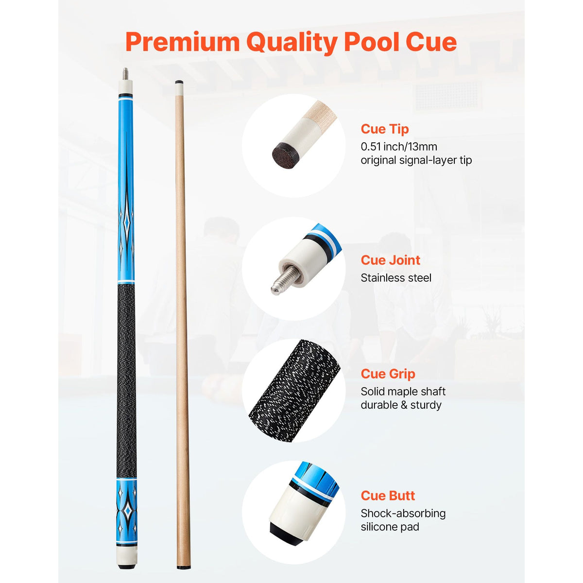 Pool Cue, 4 Pieces Pool Stick, 58 inch Canadian Maple Wood Billiard Pools Stick with ABS Connection Ring, Cues Sticks for Professional Pool Table, Bar, Home, Office, 18 oz, 19 oz, 20 oz, 21 oz