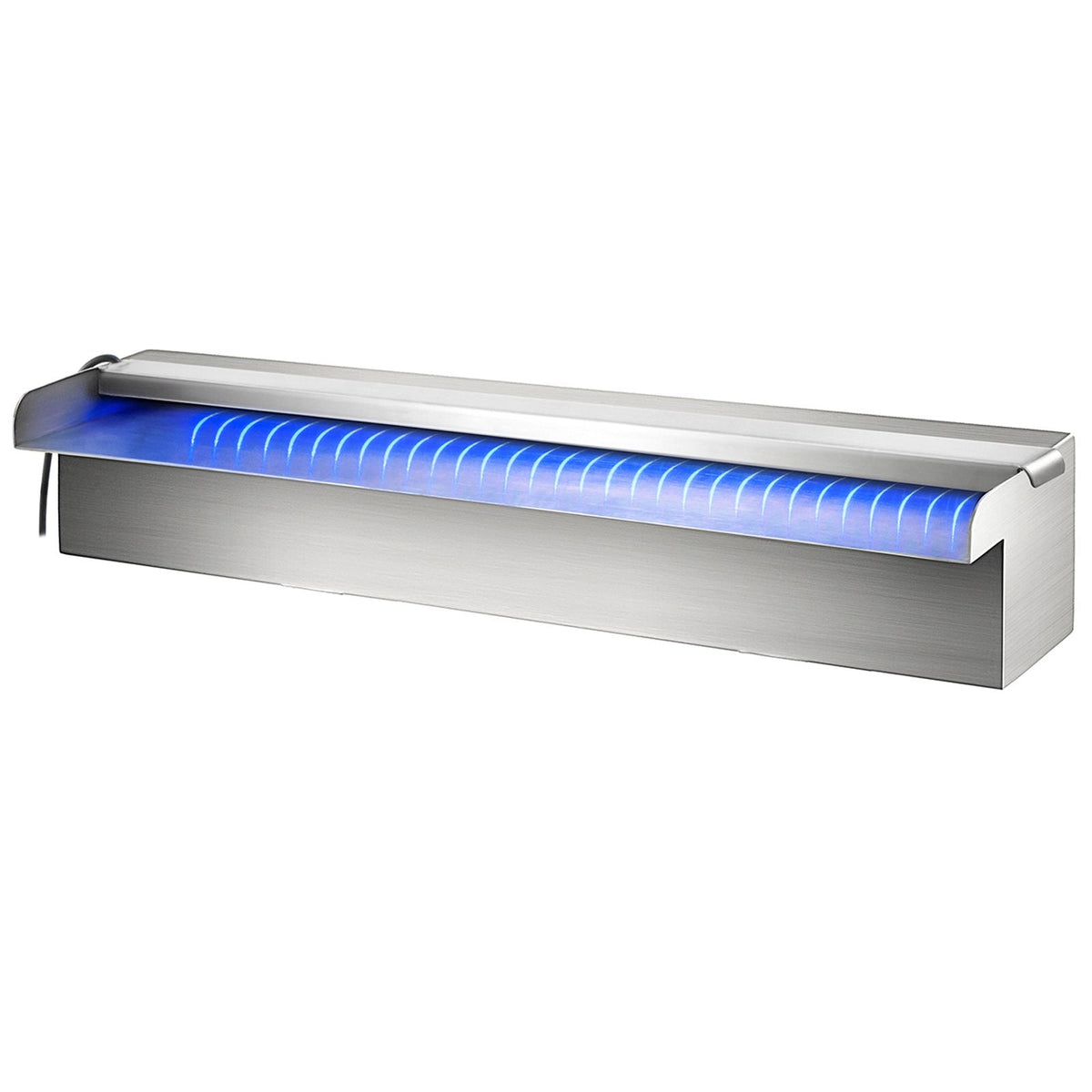 Pool Fountain Stainless Steel Pool Waterfall 11.8\" x 4.5\" x 3.1\"(W x D x H) with LED Strip Light Waterfall Spillway with Pipe Connector Rectangular Garden Outdoor