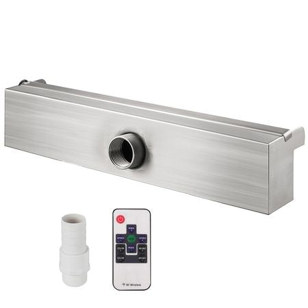 Pool Fountain Stainless Steel Pool Waterfall 11.8\" x 4.5\" x 3.1\"(W x D x H) with LED Strip Light Waterfall Spillway with Pipe Connector Rectangular Garden Outdoor
