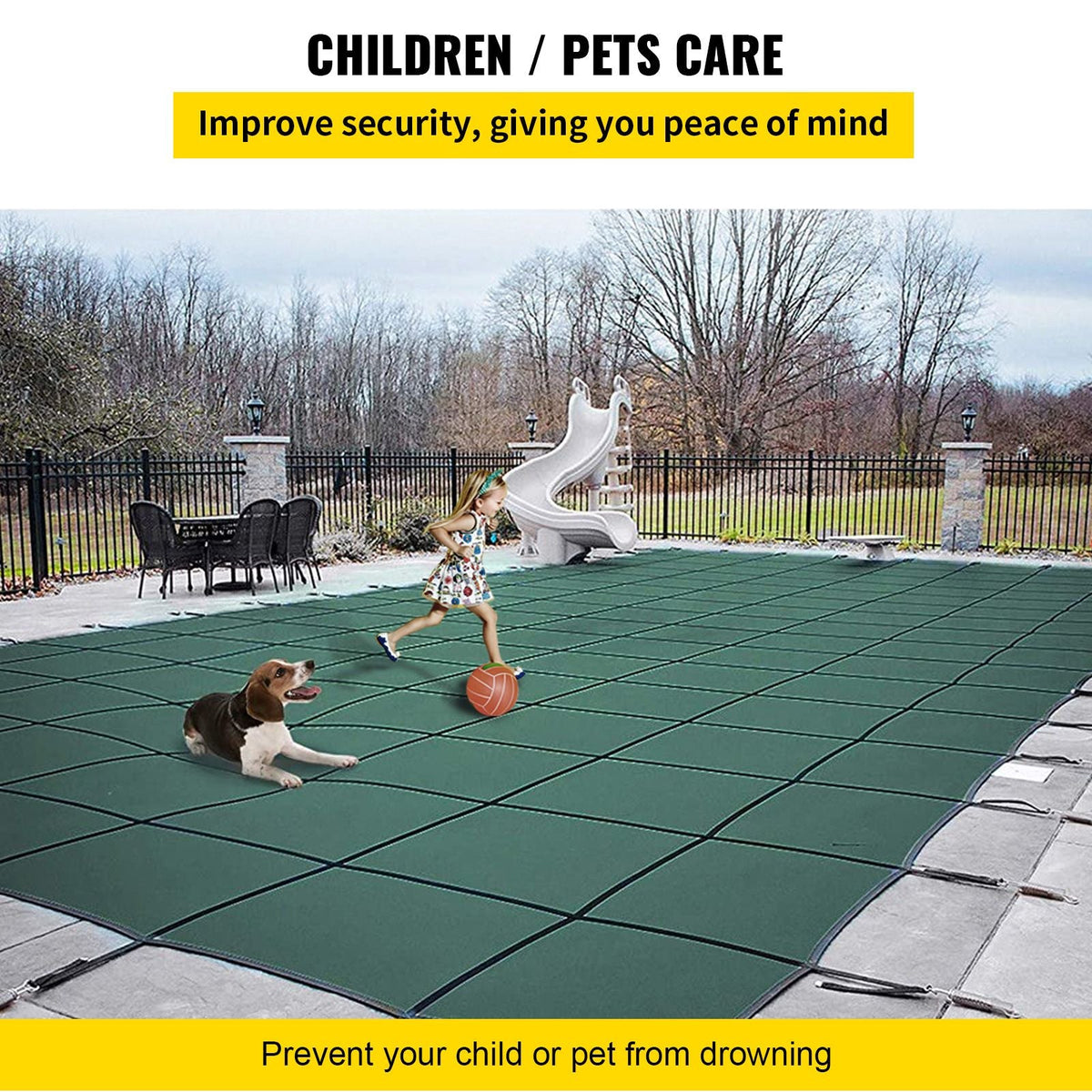 Pool Safety Cover Fits 20x40ft Rectangle Inground Pools, Safety Pool Cover with 4x10ft Center End Step, Mesh Solid Pool Cover with Drainage Holes for Swimming Pool, Winter Safety Cover, Green