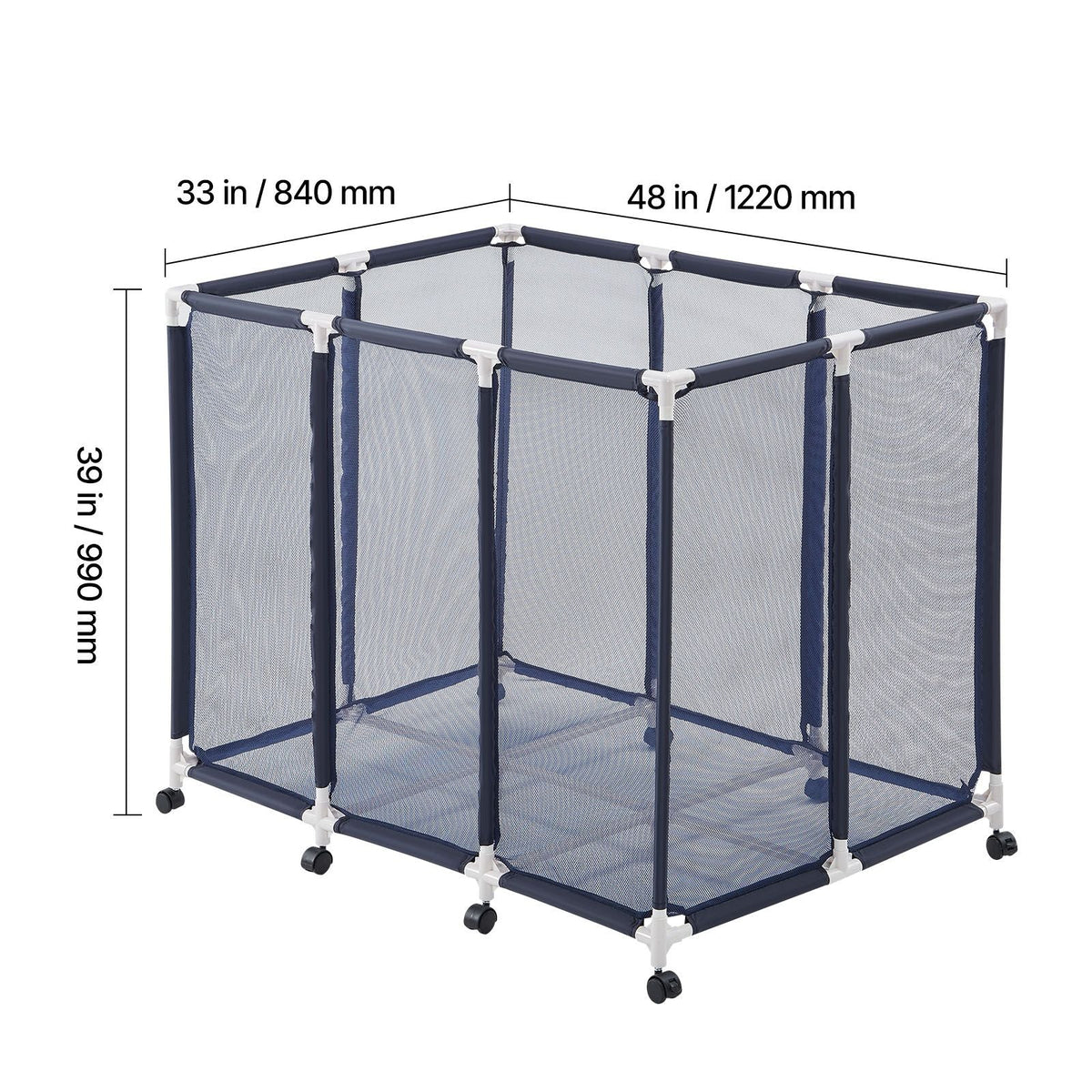 Pool Storage Bin, 48 x 33 x 39 in, Rolling Pool Float Storage Organizer with Casters, Durable Plastic Frame, Poolside Toys Noodles Holder, Breathable Mesh Basket for Swimming Pools