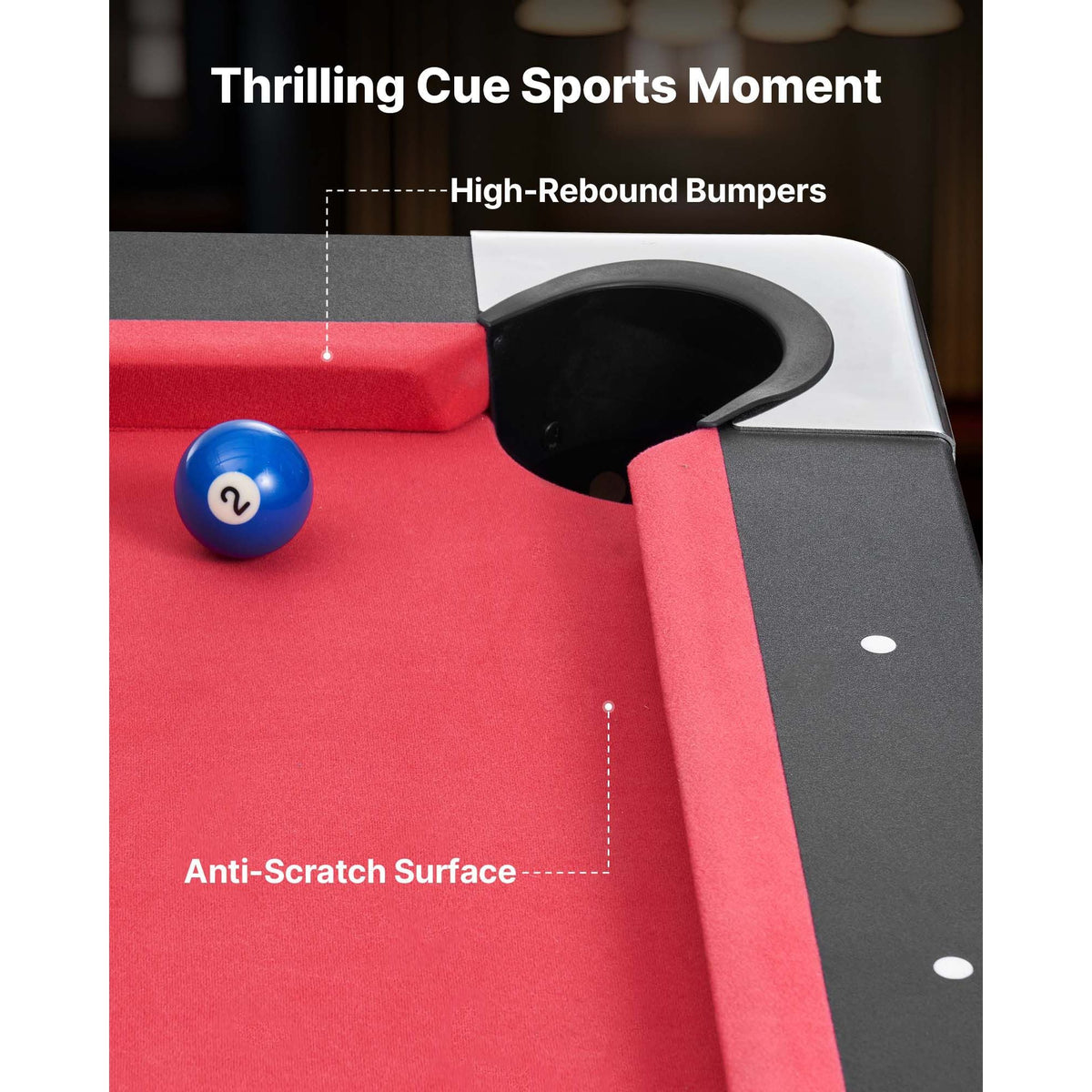 Pool Table, 6 ft Portable Billiards Tables, Adjustable Feet Stable Game Table, Entertainment Set Includes Ball, Cue, Rack, Chalk and Brush, Black with Red Cloth, for Family Use, Recreation Room