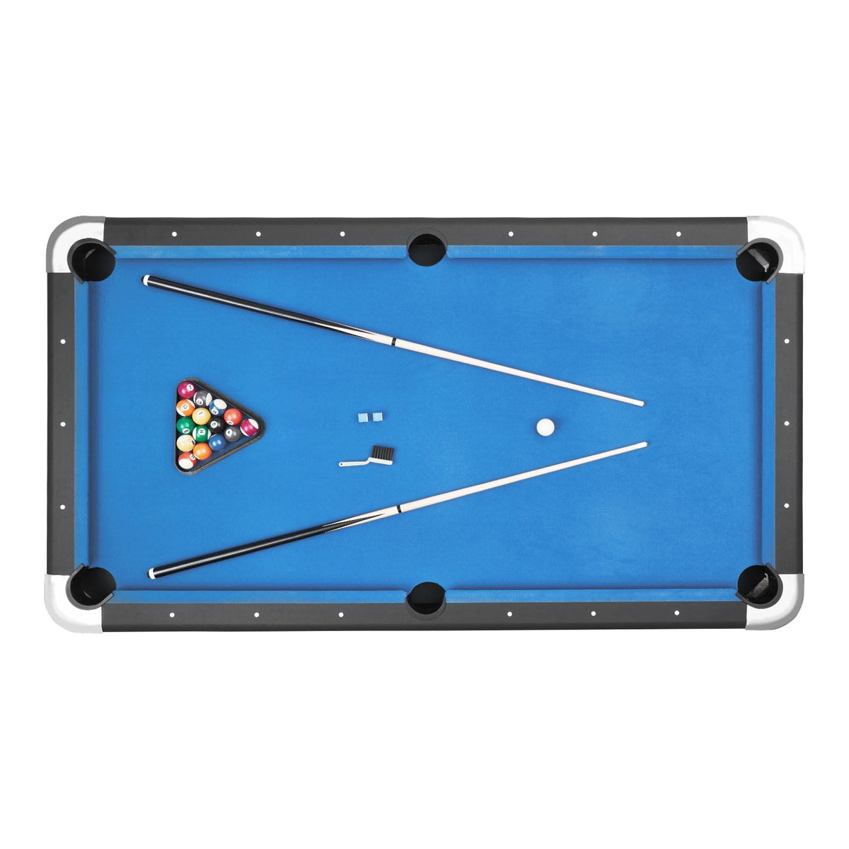 Pool Table, 7 ft Portable Billiards Tables, Adjustable Feet Stable Game Table, Entertainment Set Includes Ball, Cue, Rack, Chalk and Brush, Black with Bule Cloth, for Family Use, Recreation Room