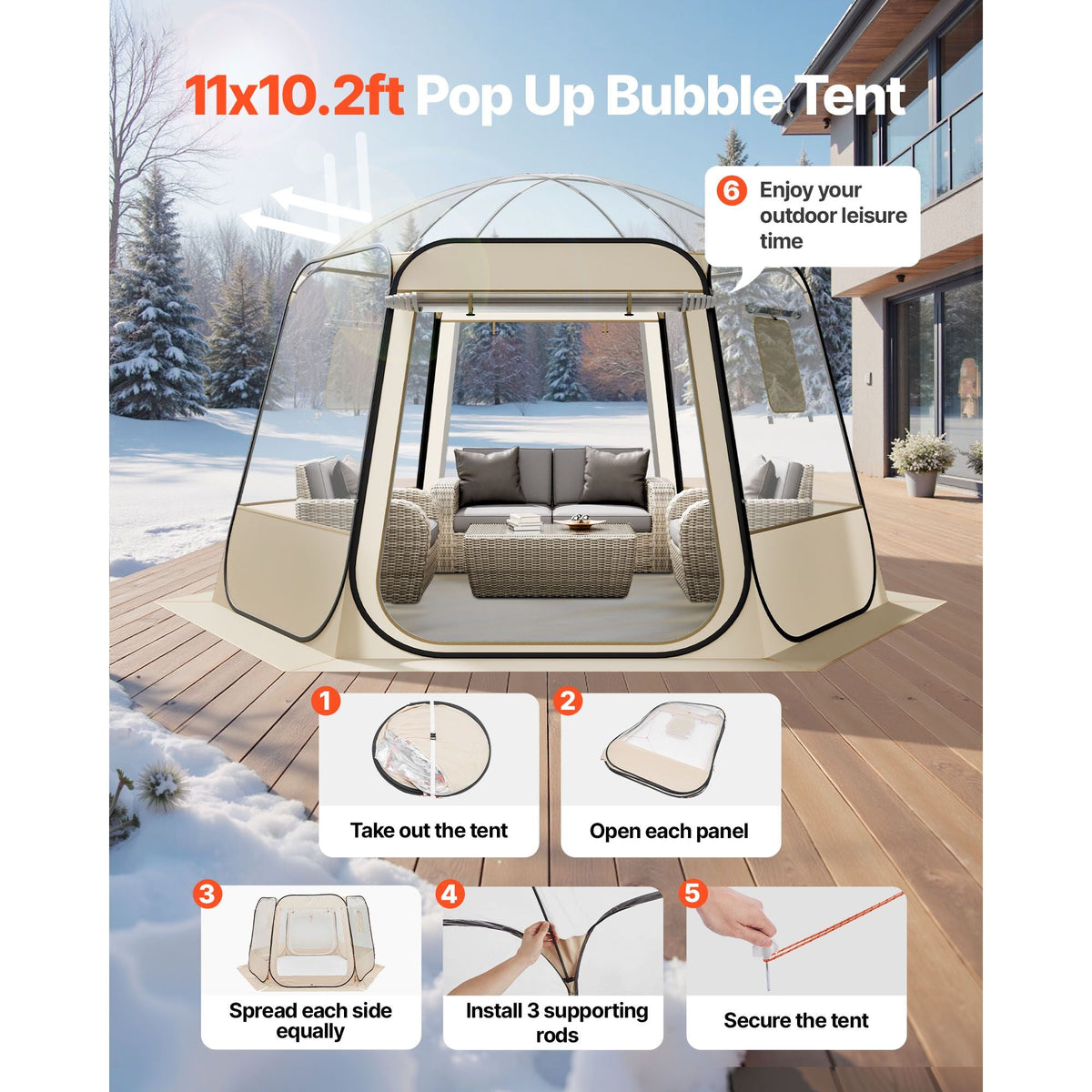 Pop up Bubble Tent, 11 x 10.2 ft Waterproof & UV-Resistant, Clear Camping Tent Shelter, Outdoor Garden Dome Igloo Tents with Windows, 540° Panoramic View, for 8-10 Persons Patio Backyard