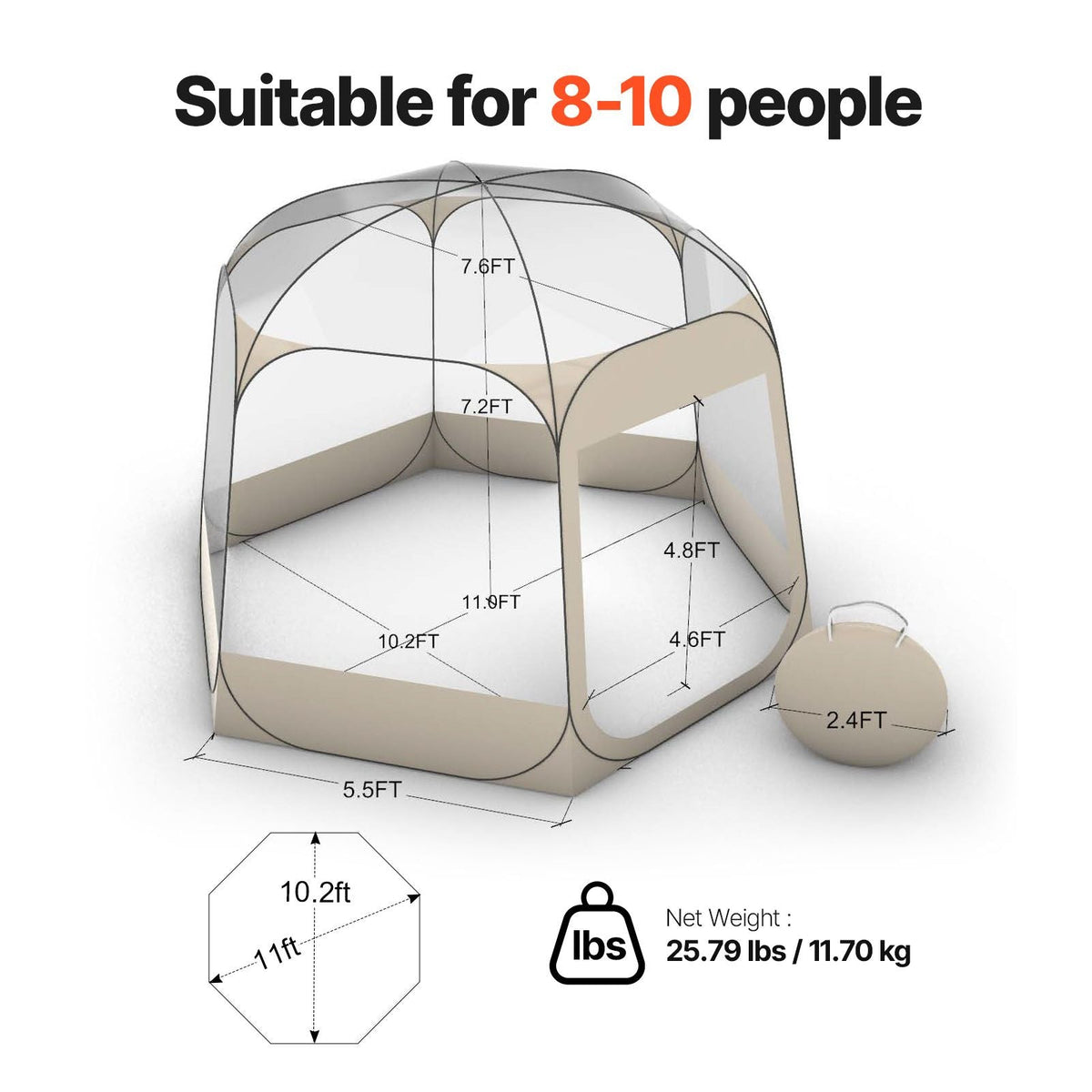 Pop up Bubble Tent, 11 x 10.2 ft Waterproof & UV-Resistant, Clear Camping Tent Shelter, Outdoor Garden Dome Igloo Tents with Windows, 540° Panoramic View, for 8-10 Persons Patio Backyard