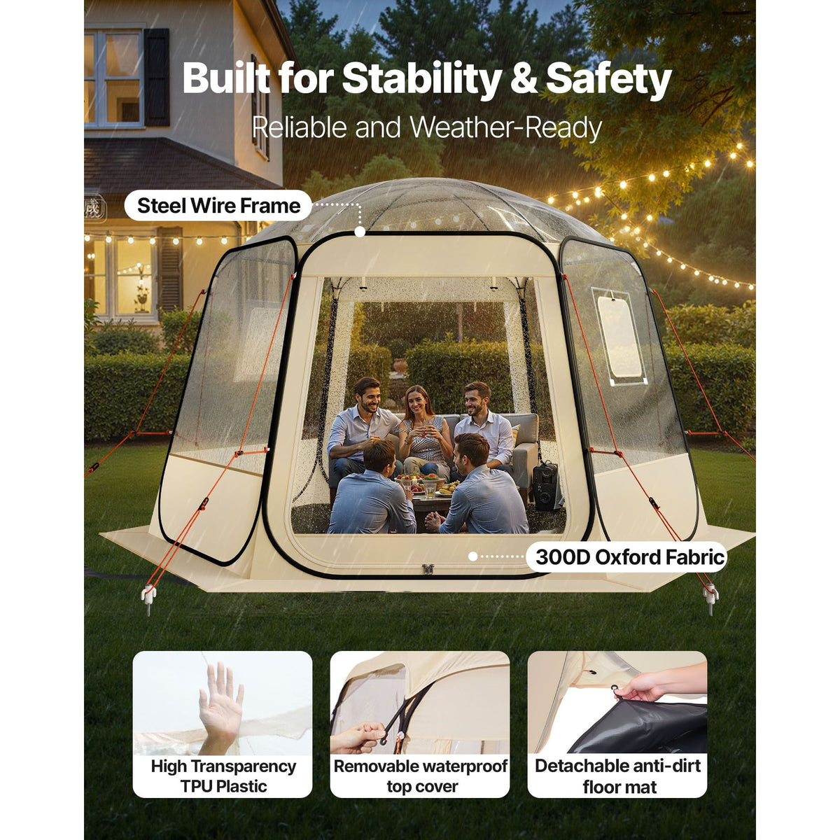 Pop up Bubble Tent, 11 x 10.2 ft Waterproof & UV-Resistant, Clear Camping Tent Shelter, Outdoor Garden Dome Igloo Tents with Windows, 540° Panoramic View, for 8-10 Persons Patio Backyard