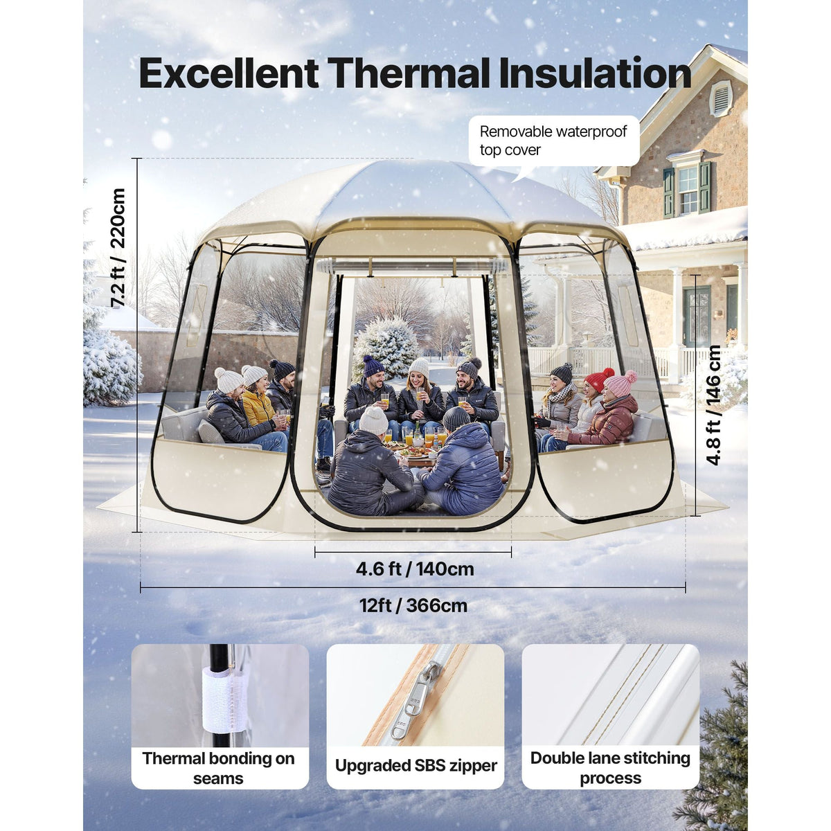 Pop up Bubble Tent, 12 x 11.1 ft Waterproof & UV-Resistant, Clear Camping Tent Shelter, Outdoor Garden Dome Igloo Tents with Windows, 540° Panoramic View, for 10-12 Persons Patio Backyard