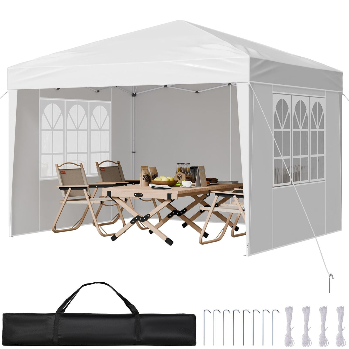 Pop Up Canopy, 10 x 10 FT Instant Canopy Portable Gazebo with 3 Sidewalls & 2 Ventilated Windows, Height Adjustable Pop-Up Outdoor Shelter Tent for Events, Patio, Backyard, Party, Parking