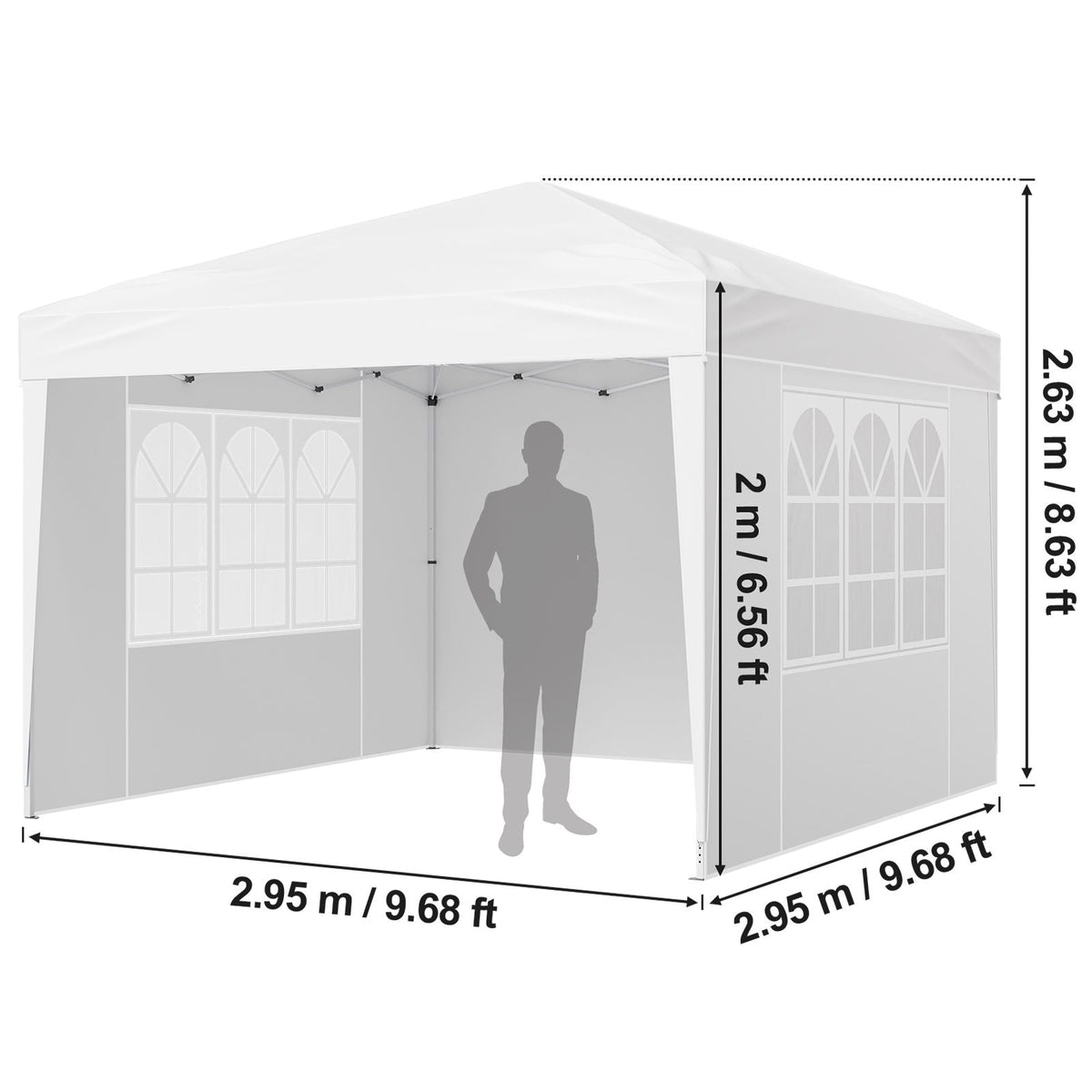 Pop Up Canopy, 10 x 10 FT Instant Canopy Portable Gazebo with 3 Sidewalls & 2 Ventilated Windows, Height Adjustable Pop-Up Outdoor Shelter Tent for Events, Patio, Backyard, Party, Parking