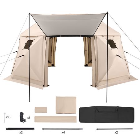 Pop up Gazebo Screen Tent, 15 x 15 ft, 13-Sided Spherical Camping Canopy Tent with Removable Top & Carry Bag, Quick-Set & Bite-Proof, Screen House Sun Shelter for 12-15 Persons, Beige