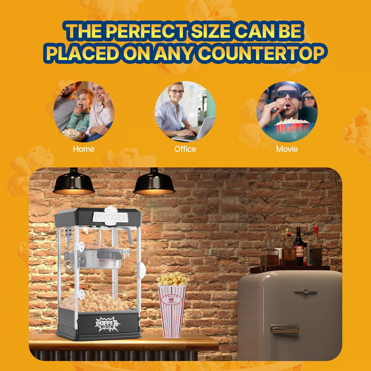 Popcorn Maker, 480W Popcorn Popper Machine, 4 Oz Kettle Makes 1.5 Gallon per Batch, Tabletop Popcorn Maker, Includes 3 Scoops, Movie Theater Style, Black