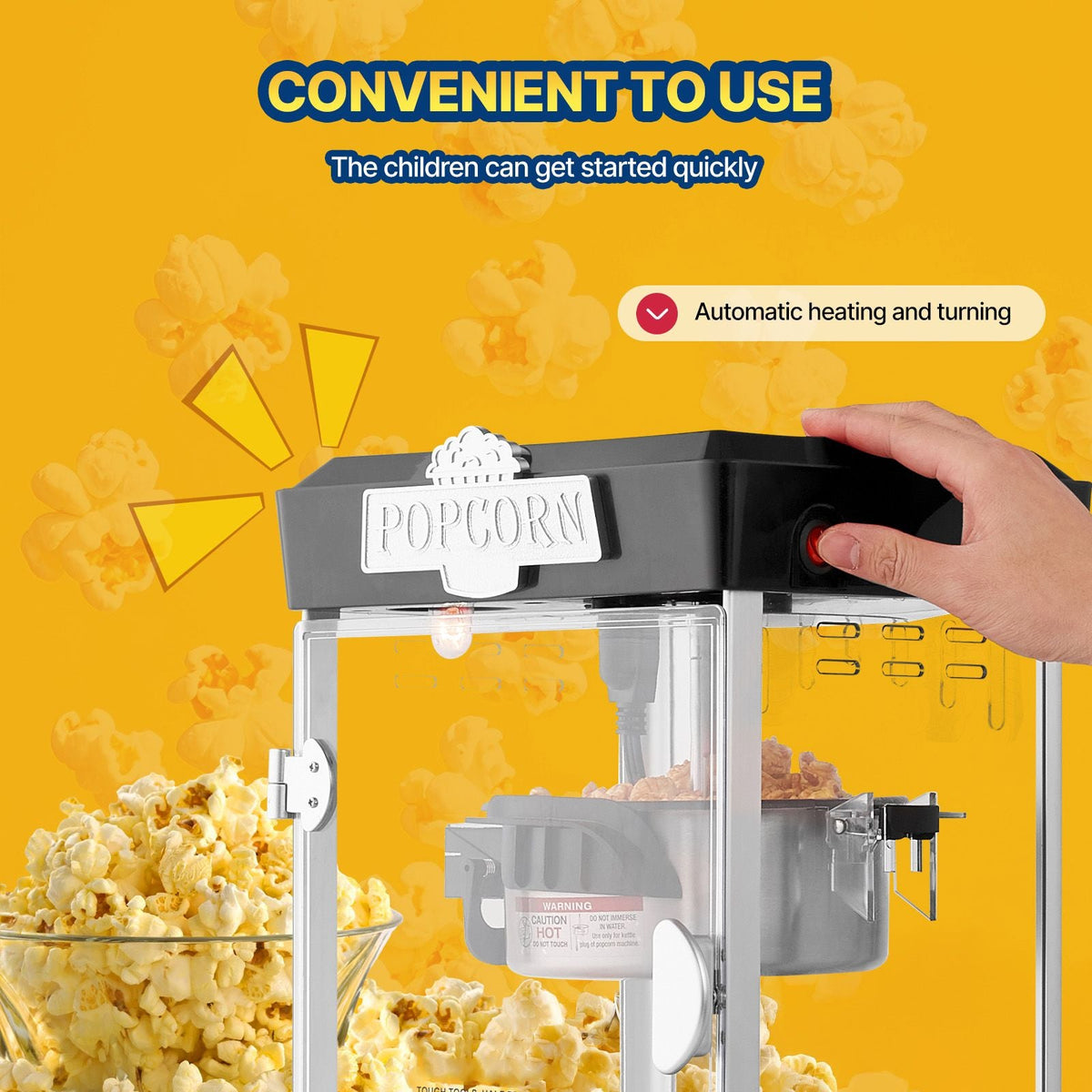 Popcorn Maker, 480W Popcorn Popper Machine, 4 Oz Kettle Makes 1.5 Gallon per Batch, Tabletop Popcorn Maker, Includes 3 Scoops, Movie Theater Style, Black