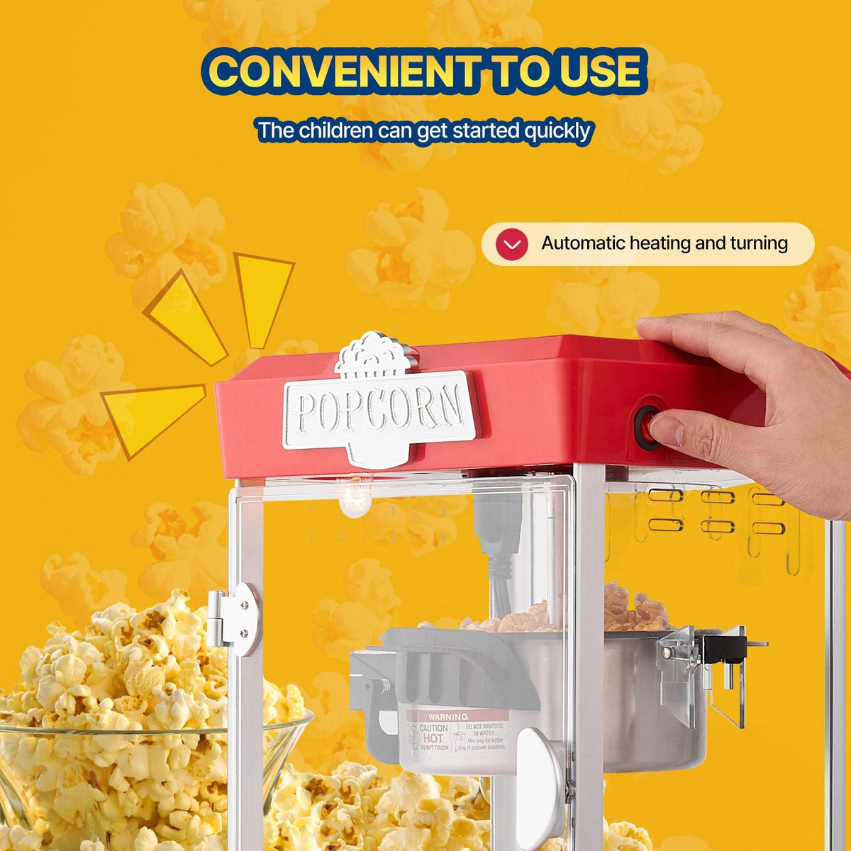Popcorn Maker, 480W Popcorn Popper Machine, 4 Oz Kettle Makes 1.5 Gallon per Batch, Tabletop Popcorn Maker, Includes 3 Scoops, Movie Theater Style, Red