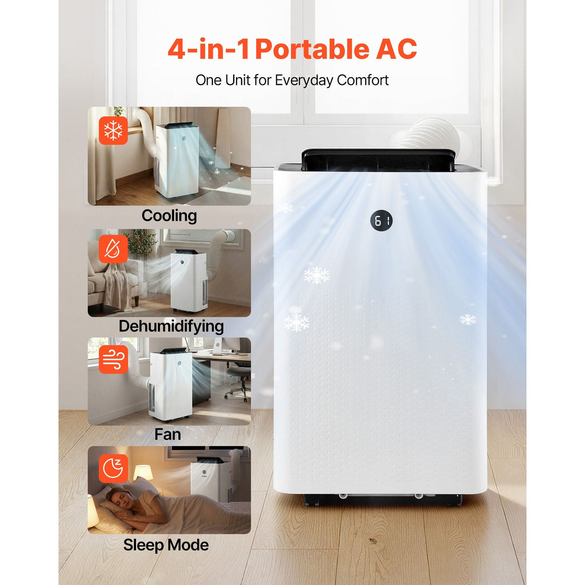 Portable Air Conditioner, 14000 BTU ASHRAE (9800 BTU SACC) 4-in-1 Standing Cooling Ac Unit, LED Touch Panel & Remote Control, 24h Timer, Cooling, Dehumidifier, Fan, Sleep Mode for Room Indoor