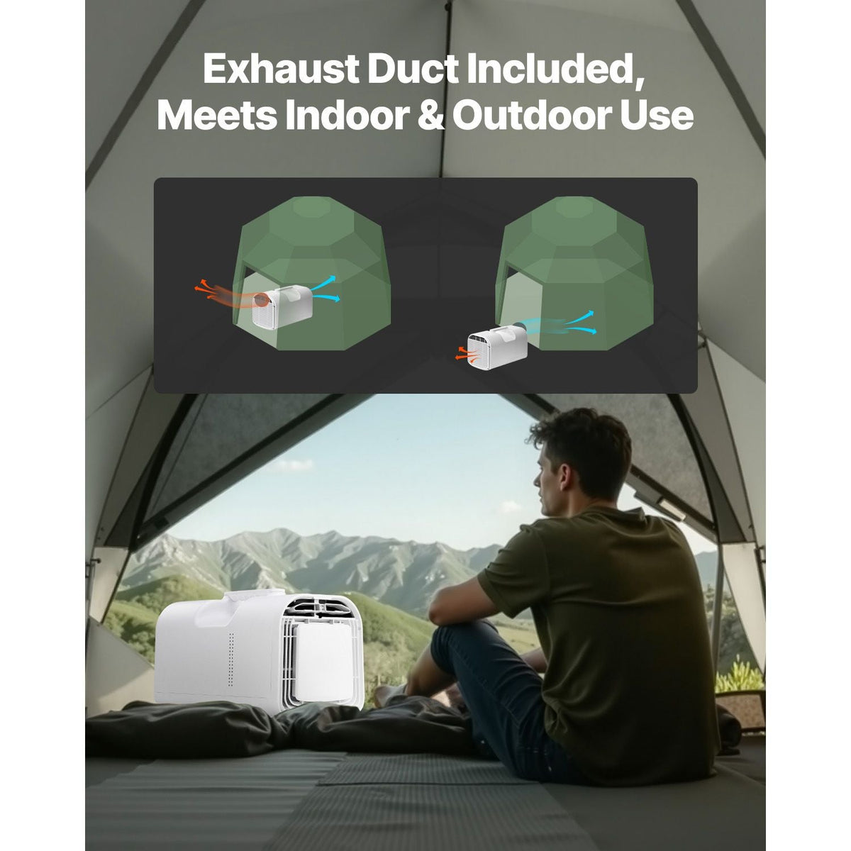 Portable Air Conditioner, 4250 BTU 3-Speed Air Conditioning Unit with 24H Timer, Remote-Control Air Portable AC Adjustable Temp 16-32Celsius, for Outdoor Tent Camping, RVs or Home Use, White