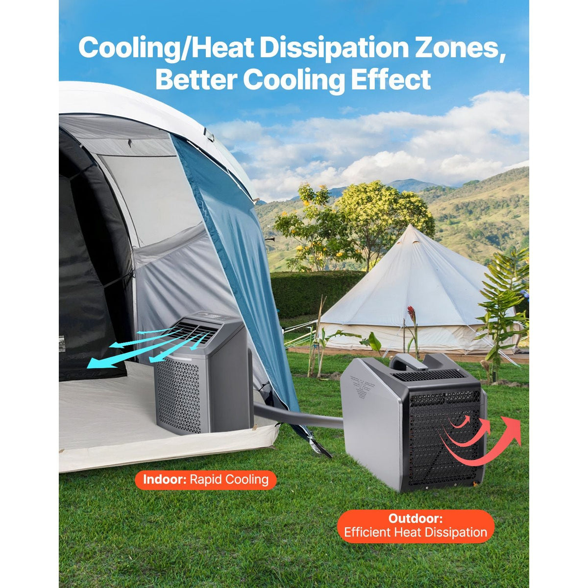 Portable Air Conditioner, 5000 BTU 3-Speed Air Conditioning Unit with 24H Timer, Air Portable AC Adjustable from 16 - 32 C, Compatible with AC/DC for Outdoor Tent Camping, RVs or Home Use, Grey