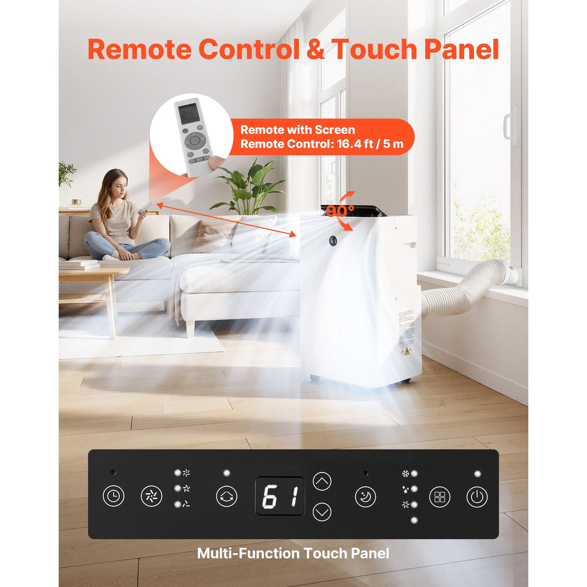 Portable Air Conditioner and Heater Combo, 14000 BTU (9800 BTU SACC) 5-in-1 Standing Cooling Ac Unit, LED Touch Panel & Remote Control, 24h Timer, Dehumidifier/Fan/Sleep Mode for Room Indoor