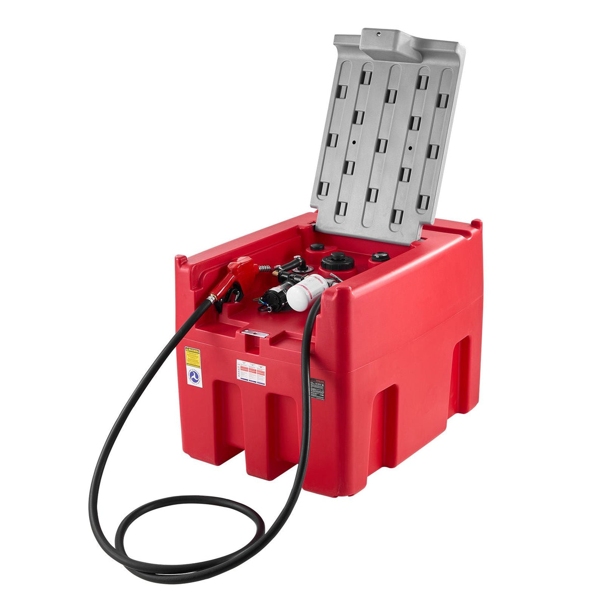 Portable Diesel & Gasoline Tank, 116 Gallon, 10 GPM Flow Rate, Diesel Fuel Tank with 12V Electric Transfer Pump, 13.1ft Hose, Auto Fueling Nozzle, Transfer Tank for Easy Fuel Transportation, Red