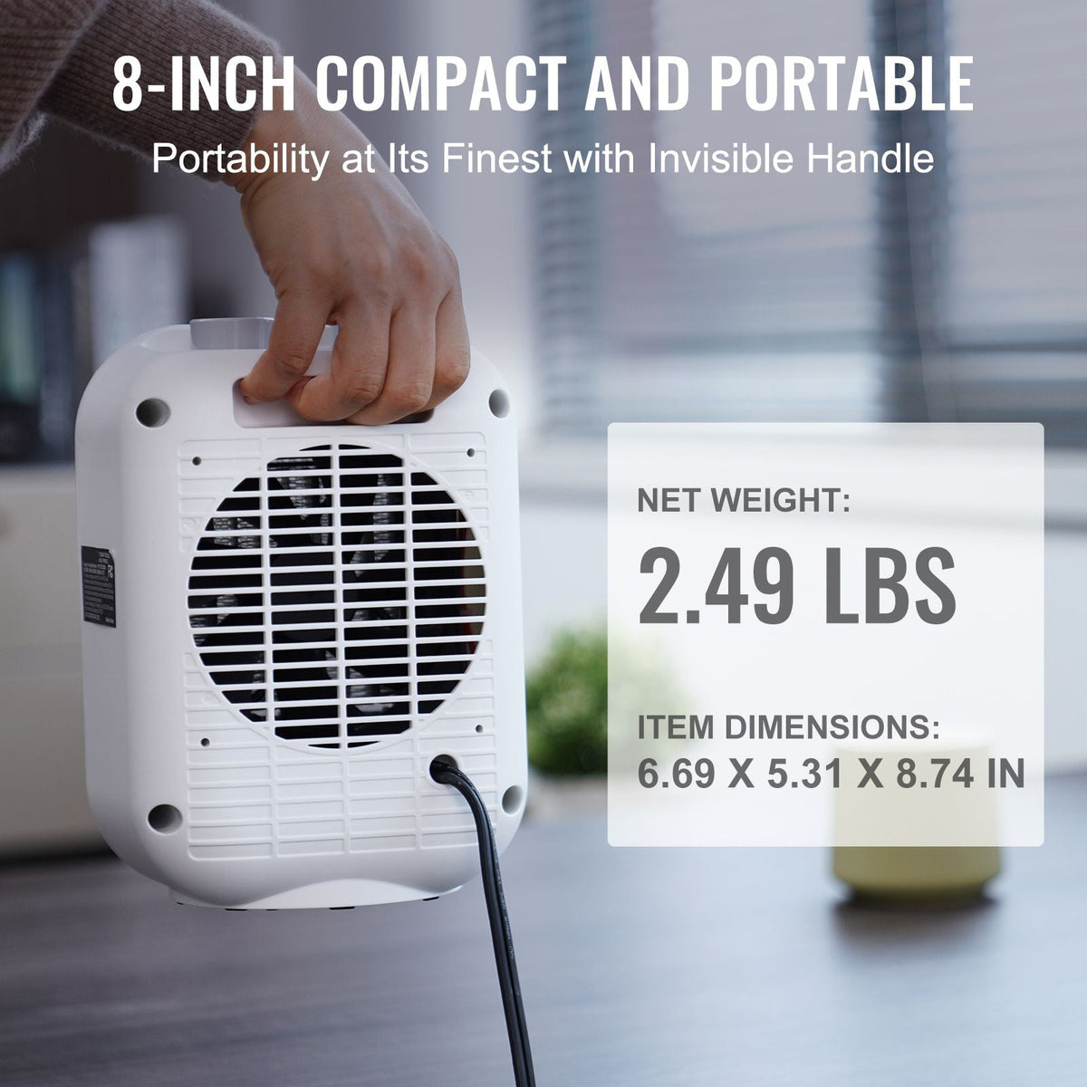Portable Electric Space Heater with Thermostat, 1000W/1500W 2-Level Adjustable Quiet Ceramic Heater Fan, 9 in Tip-Over Shutdown Flame-Retardant PP Small Heaters for Office Room Desk Indoor Use