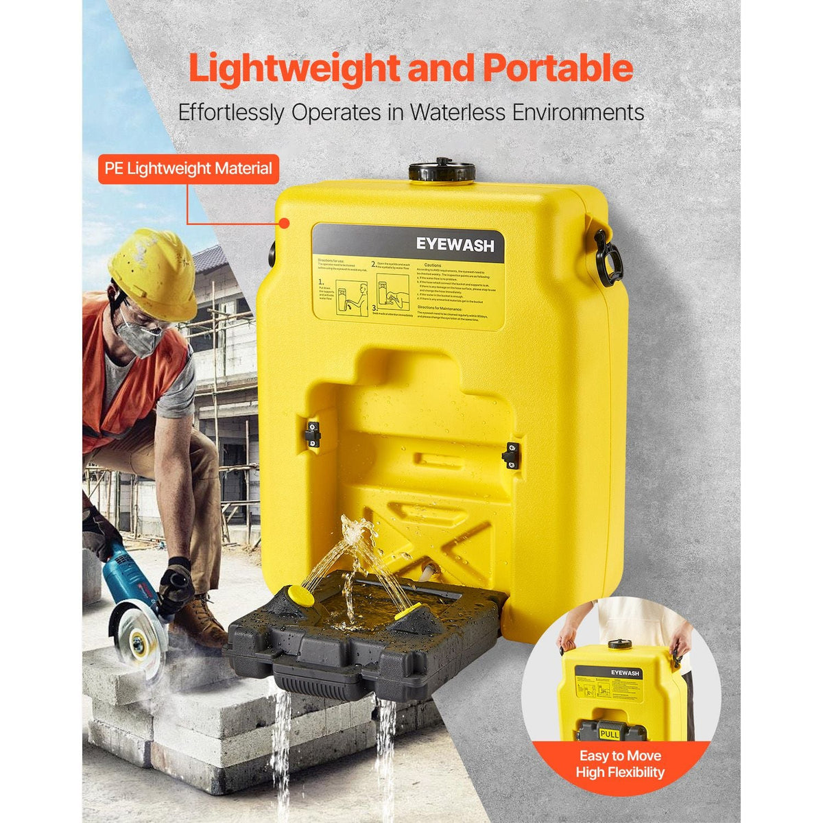 Portable Eye Wash Station 14 Gal, OSHA-Approved Eyewash Station Wall-Mounted/On Flat Surface, Emergency Eye Wash Unit with 2 Sprays, First Aid Eyewash Units for Schools, Labs, Factories, Yellow