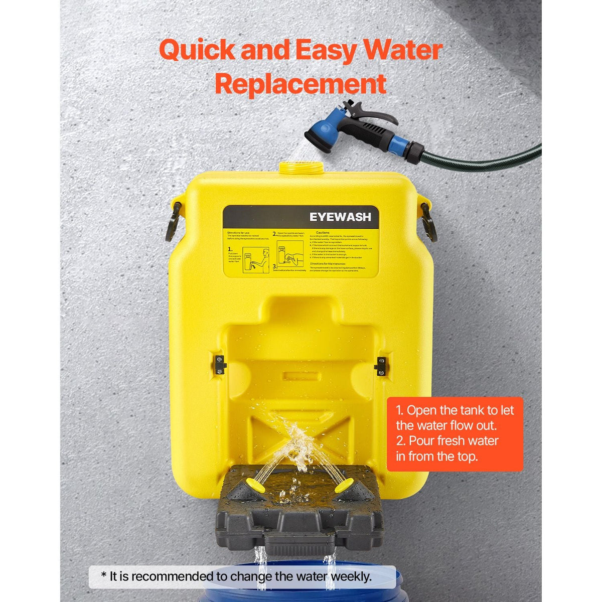 Portable Eye Wash Station 14 Gal, OSHA-Approved Eyewash Station Wall-Mounted/On Flat Surface, Emergency Eye Wash Unit with 2 Sprays, First Aid Eyewash Units for Schools, Labs, Factories, Yellow