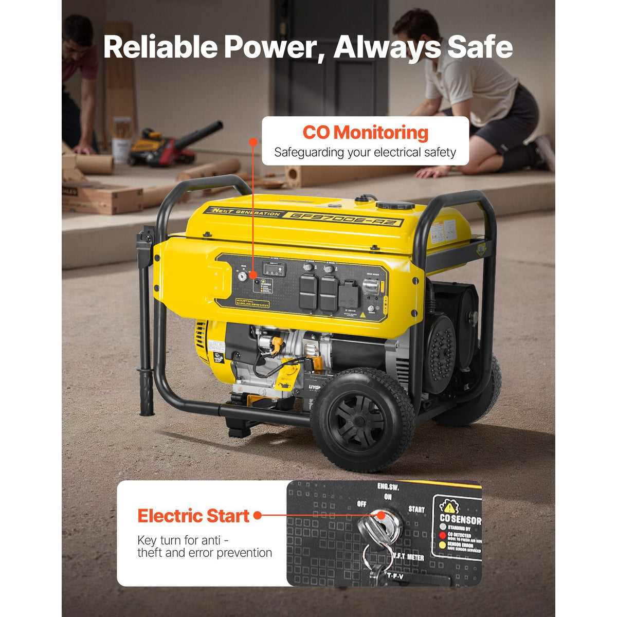 Portable Generator, 9625W Peak Watt Home Generator, Backup Generators for Home with Foldable Handle, Electric Start, Gas Powered, CO Sensor, RV & Emergency Ready 30A & 20A Outlets, AVR